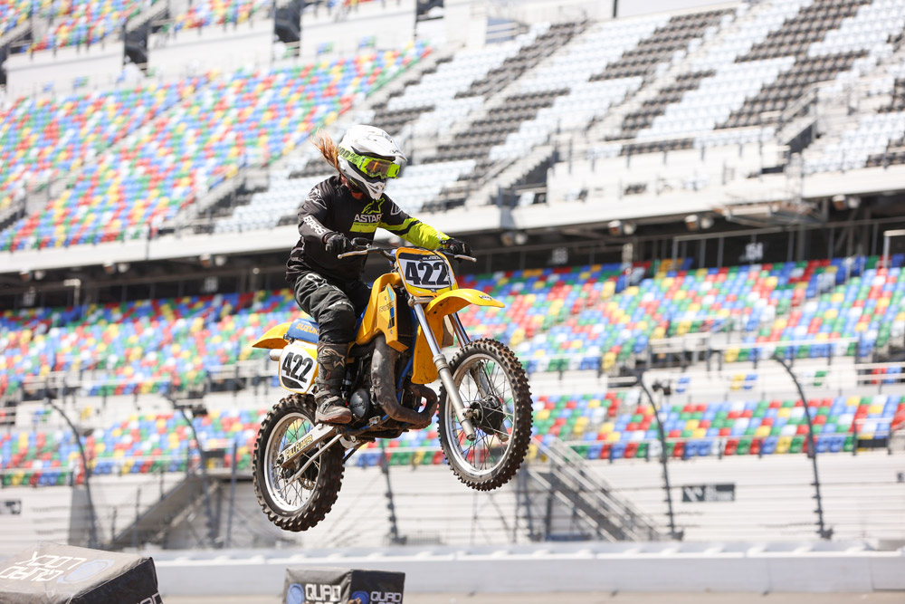Chris Glebus with a1983 Suzuki RM250 at 2025 Daytona Vintage Day