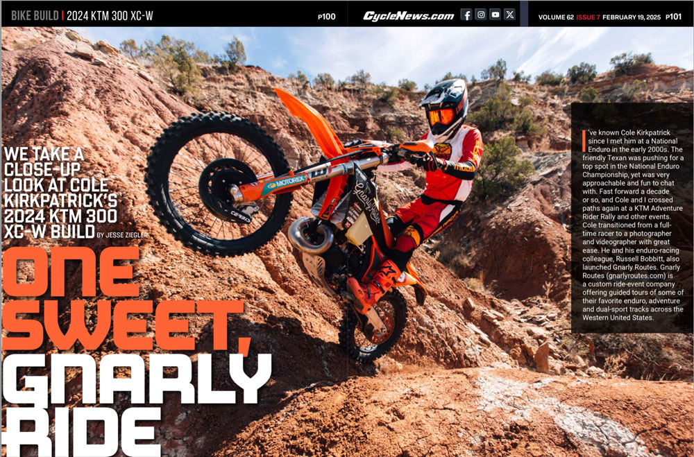Cycle News Magazine rides Cole Kirkpatrick’s 2024 KTM 300 XC-W bike build