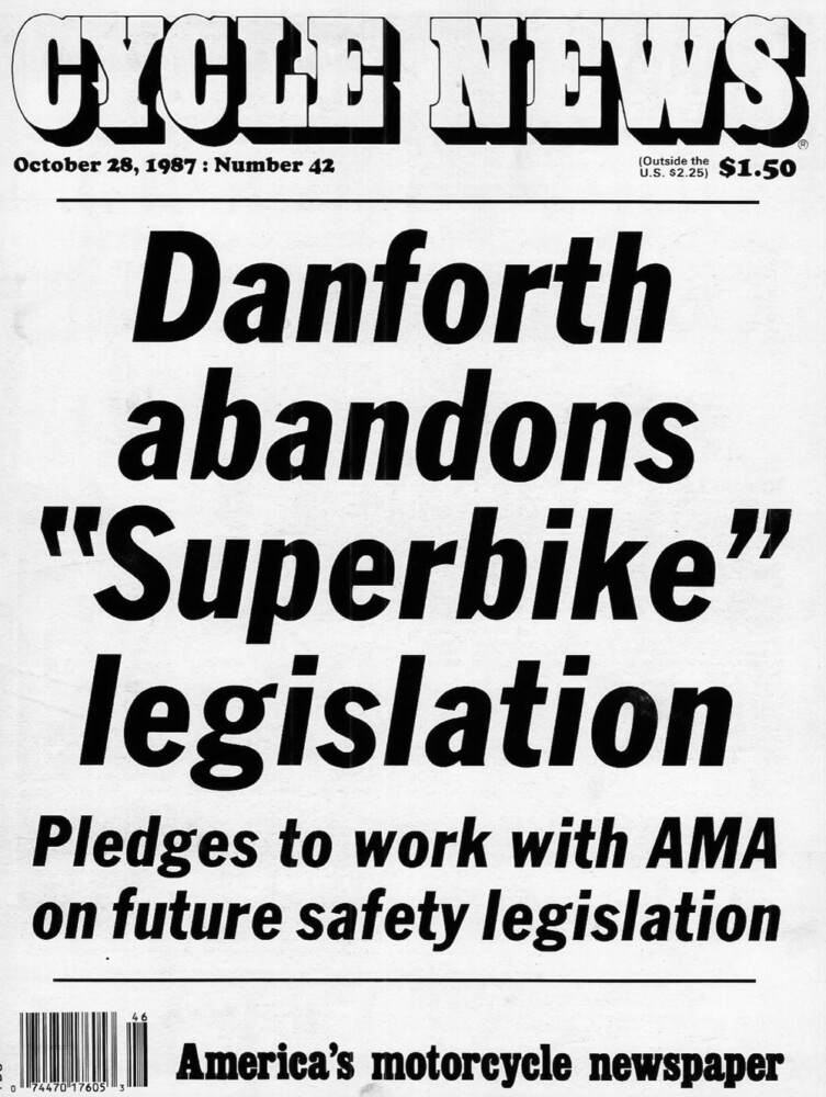 Cycle News Magazine Senator John Danforth tries to ban sportbikes in 1980s