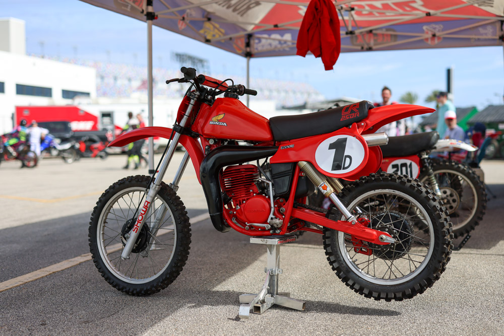 Jerry Mattox with 1980 Honda CR250R at 2025 Daytona Vintage Day