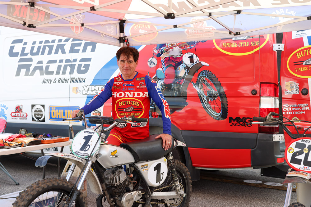 Jerry Mattox with early ’70s Honda CR125M at 2025 Daytona Vintage Day